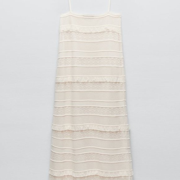NWT ZARA POINTELLE KNIT LONG DRESS ECRU - REF. 3859/007 S, M - Picture 4 of 5